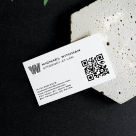 CARTÃO DE VISITA MONOGRAMA DE LINHA MASCULINO QR ADVOGADO CONTADOR