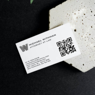 CARTÃO DE VISITA MONOGRAMA DE LINHA MASCULINO QR ADVOGADO CONTADOR