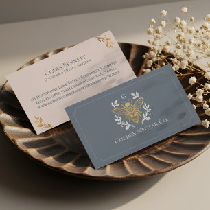 Cartão De Visita Monograma de Luxo Floral de Abelha de Mel Vintage 