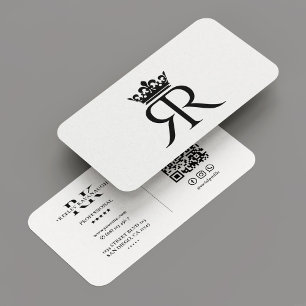 Cartão De Visita Monograma de luxo R Crown Black White Modern