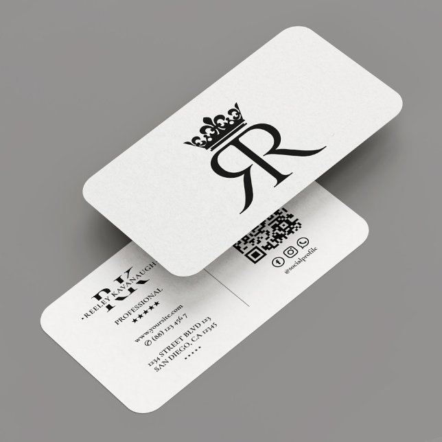 Cartão De Visita Monograma de luxo R Crown Black White Modern (Luxury Monogram R Crown Black White Modern Business Card
)