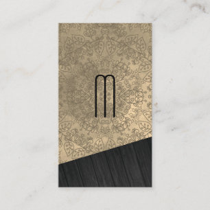 Cartão De Visita Monograma de Madeira com Padrão de Mandala