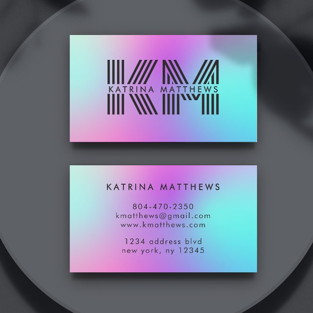 Cartão De Visita Monograma de Mama Azul e Púrpura Neon Rosa (Neon Pink Blue & Purple Ombre Monogram Business Card
)