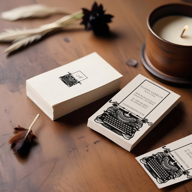 Cartão De Visita Monograma de Máquina de Escrever Impressora Impres (Vintage Black & White Antique Typewriter Monogram Business Card)