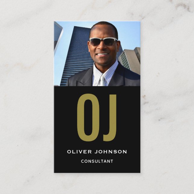 Cartão De Visita Monograma de mídia social vertical branco preto Do (Frente)