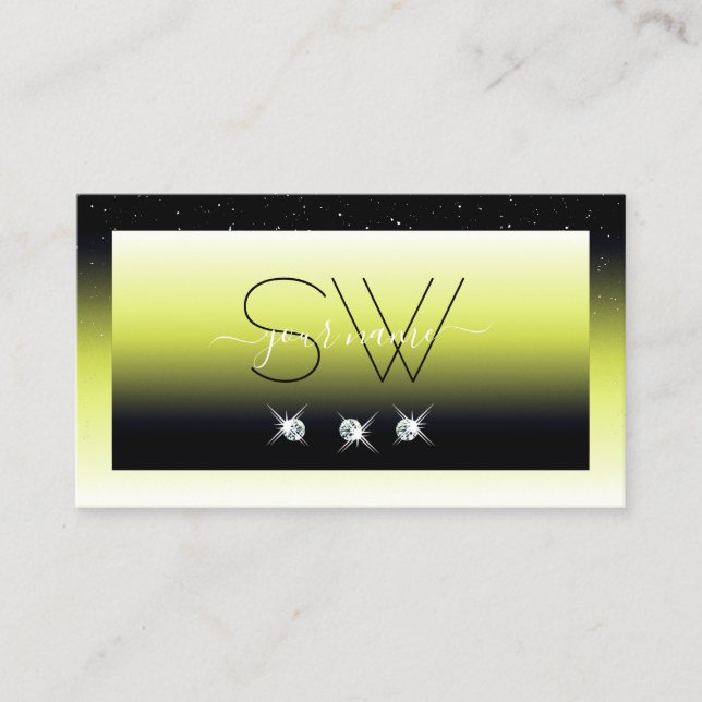 Cartão De Visita Monograma de Ombros Sparkle Preto Amarelo Chic (Frente)