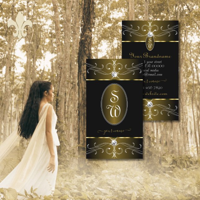 Cartão De Visita Monograma de ornamentos de Ornamentados Dourados e (Criador carregado)