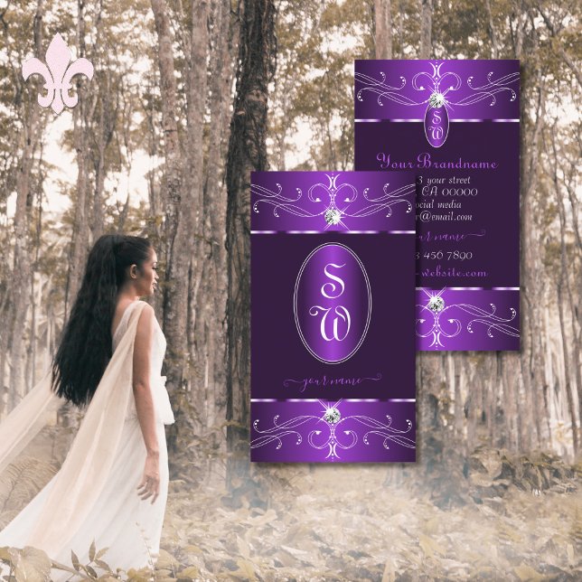 Cartão De Visita Monograma de Ornamentos de Ornamentados Liláticos  (Criador carregado)