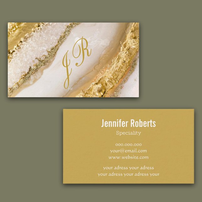 Cartão De Visita Monograma de ouro de mármore de luxo (Luxury monogram script golden marble business card)