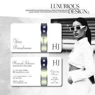 Cartão De Visita Monograma de Ouros de Decoração de Prata Azul Br