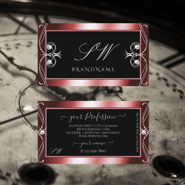 Cartão De Visita Monograma de Ouros de Ouros Pretos Estimulados (Criador carregado)