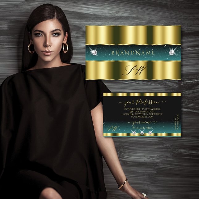 Cartão De Visita Monograma de Ouros Pretos Estimulantes Dourados de (Criador carregado)