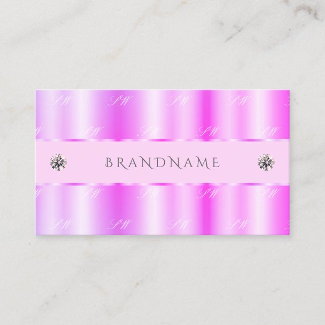 Cartão De Visita Monograma de Rosas claro brilhantes de diamantes (Frente)