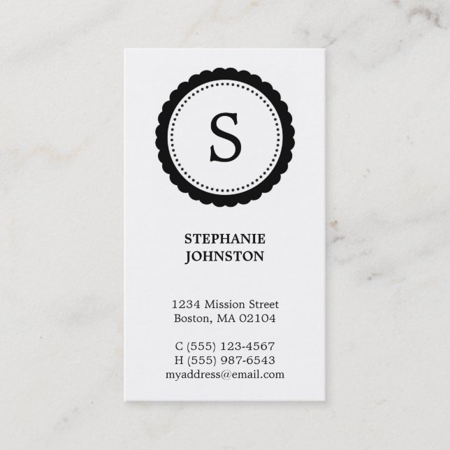 Cartão De Visita Monograma de rosetas preto elegante chamando (Frente)