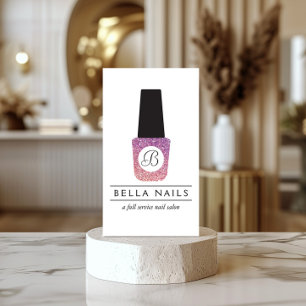 Cartão De Visita Monograma de Salão de Nail em Púrpura Glitter Nail