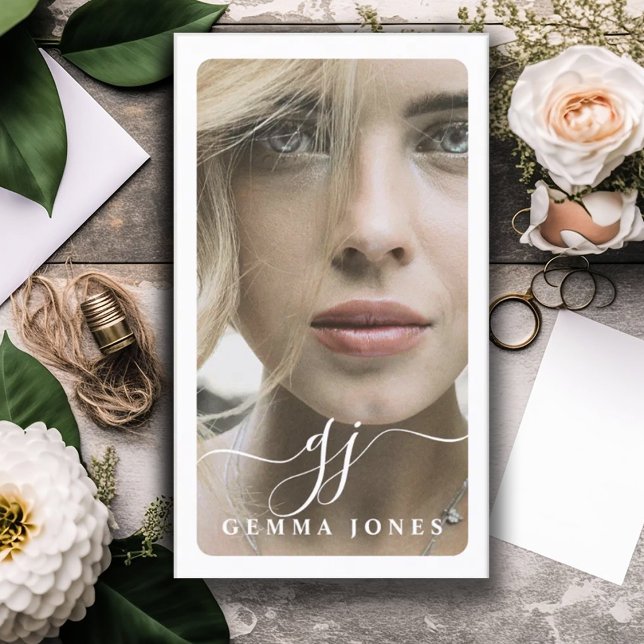 Cartão De Visita Monograma de Script de Fotografia Elegante (Criador carregado)