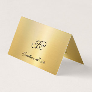 Cartão De Visita Monograma de Script Dourado Elegante