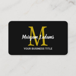 Cartão De Visita Monograma de Script Moderno (Código QR) Preto Chic