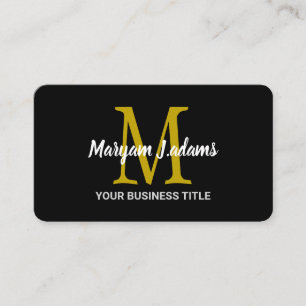 Cartão De Visita Monograma de Script Moderno (Código QR) Preto Chic