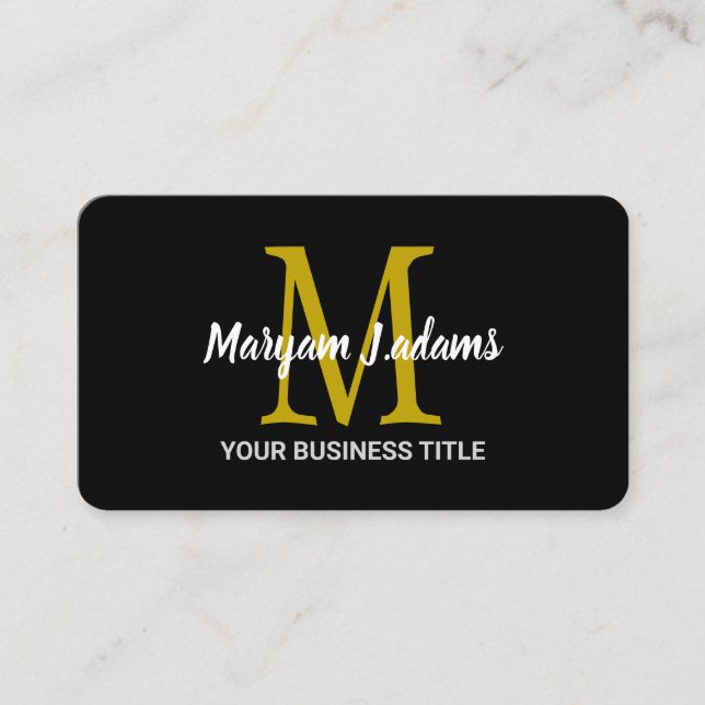 Cartão De Visita Monograma de Script Moderno (Código QR) Preto Chic (Frente)