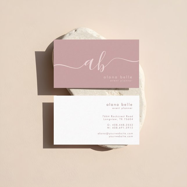 Cartão De Visita Monograma de Script Moderno, Mínimo e Sofisticado (Modern, Minimal & Sophisticated Script Monogram Business Card)
