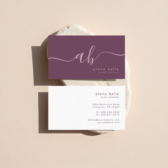 Cartão De Visita Monograma de Script Moderno, Mínimo e Sofisticado (Modern, Minimal & Sophisticated Script Monogram Business Card)