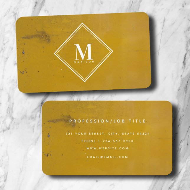 Cartão De Visita Monograma de Textura Metálica Amarelo (Yellow Rust Metallic Texture Monogram Initial Business Card)