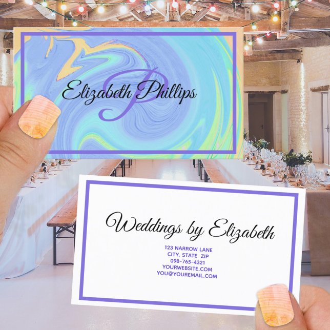 Cartão De Visita Monograma de Tinta Pintel Púrpura (Criador carregado)