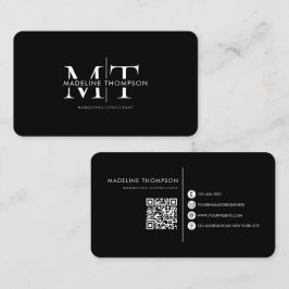 Cartão De Visita Monograma de Tipografia Moderna Código QR Preto