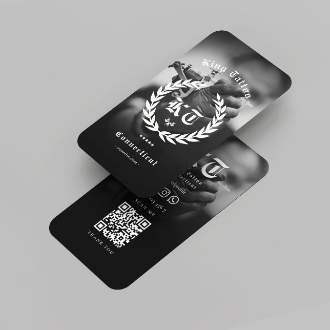 Cartão De Visita Monograma do Artista de Tatuagem Moderna Foto Pret (Modern Tattoo Artist Monogram Photo Black White Business Card
)