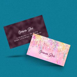 Cartão De Visita Monograma do brilho do Unicórnio Cor-de-rosa-branc