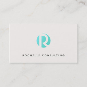 Cartão De Visita Monograma do Círculo Azul da Turquesa de Creme Mod