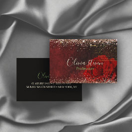 Cartão De Visita Monograma do glitor dourado vermelho-quic