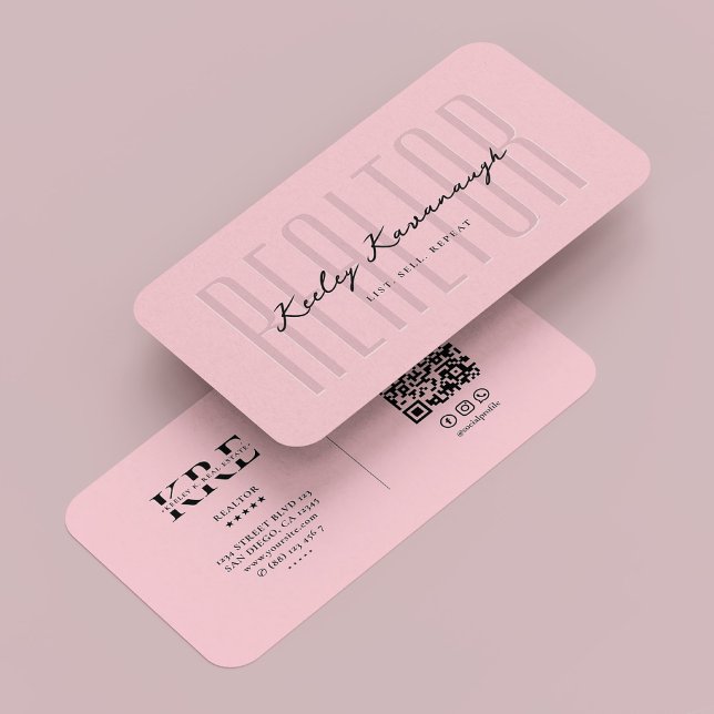 Cartão De Visita Monograma do Hipotecário Moderno do Realtor - Rosa (Modern Realtor Mortgage Monogram Pastel Pink Business Card
)