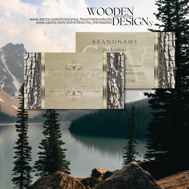 Cartão De Visita Monograma do Ornamentado Dourado de grão de madeir (Criador carregado)