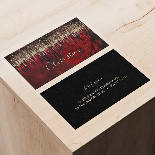 Cartão De Visita Monograma do ouro de flores vermelhas quic (Criador carregado)