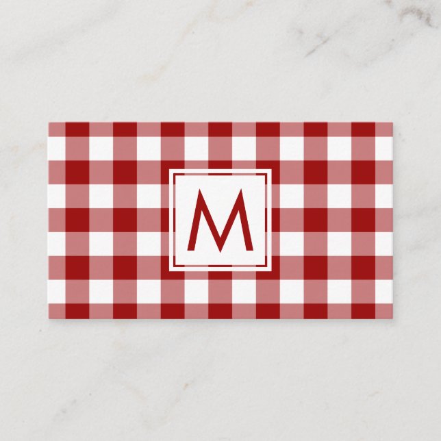 Cartão De Visita Monograma do Padrão de Xadrez do Buffalo Branco Ve (Frente)