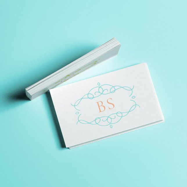 Cartão De Visita Monograma do Quadro Azul de Boho Moderno Elegante (Criador carregado)