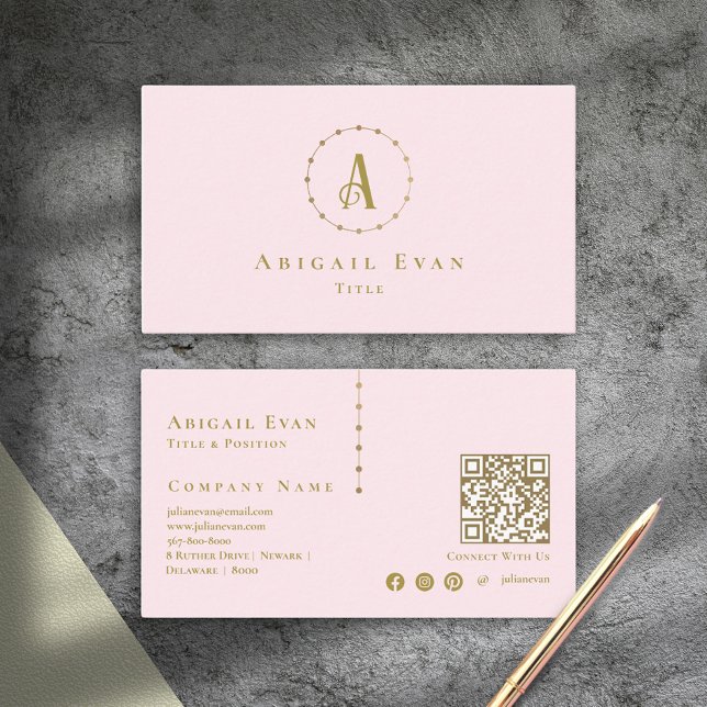 Cartão De Visita Monograma Dourado brilhante brilhante brilhante br (Elegant Girly Blush Pink Glitter Gold Monogram Business Card)