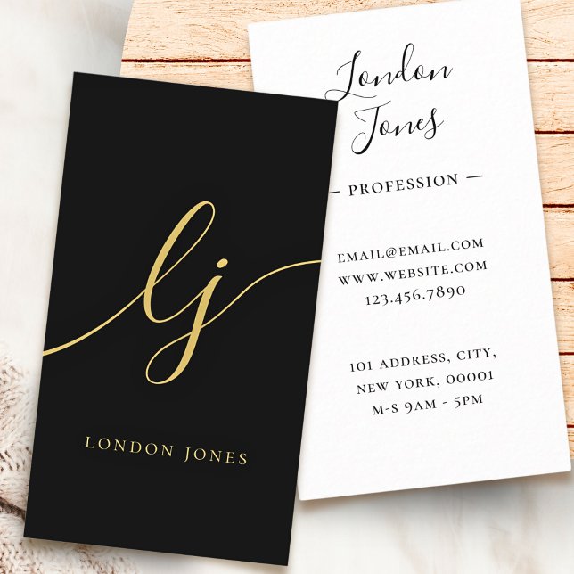 Cartão De Visita Monograma Dourado Caligrafia Moderna Moderna a Pre (Criador carregado)