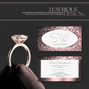 Cartão De Visita Monograma Dourado de brilho branco rosa branca Ele