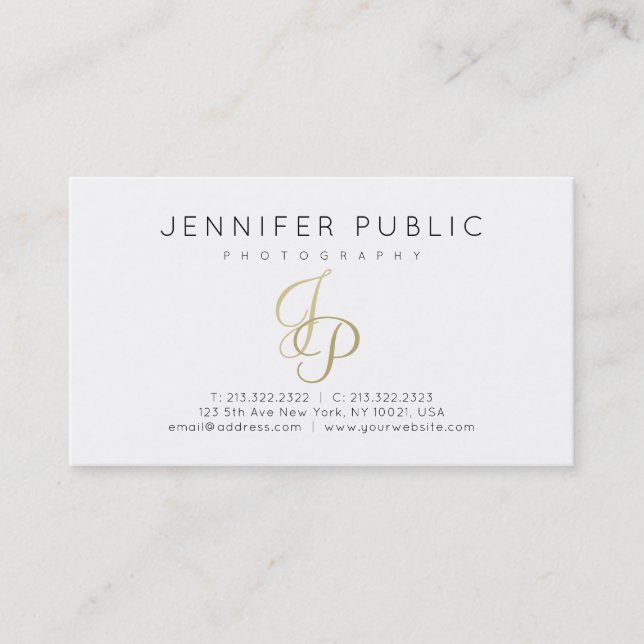 Cartão De Visita Monograma Dourado de Fotógrafo Elegante (Frente)