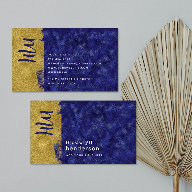 Cartão De Visita Monograma Dourado de Pincel de Luxo Negrito (Criador carregado)