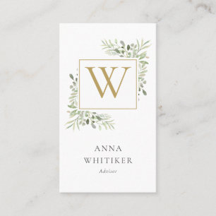 Cartão De Visita Monograma Dourado de Verde Água Profissional