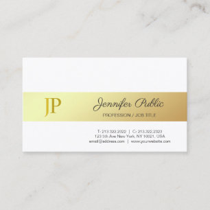Cartão De Visita Monograma Dourado e Branco Luxuoso Simples e Elega