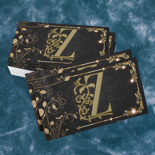 Cartão De Visita Monograma Dourado Elegante (Criador carregado)