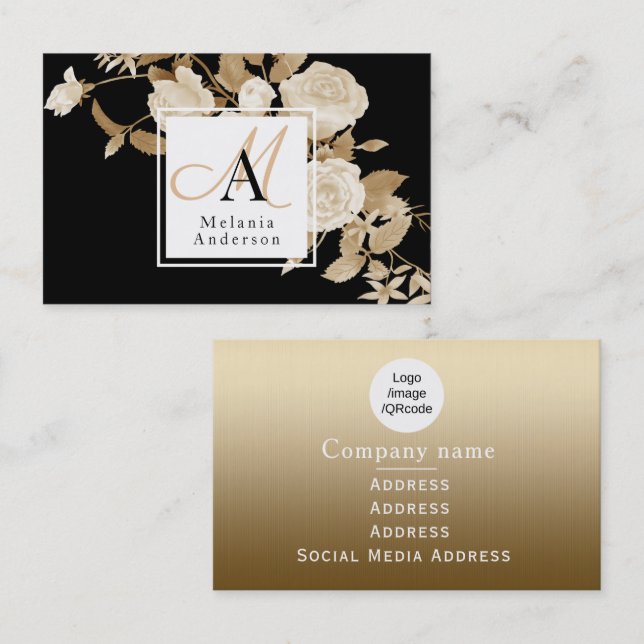 Cartão De Visita Monograma Dourado Elegante (Frente/Verso)