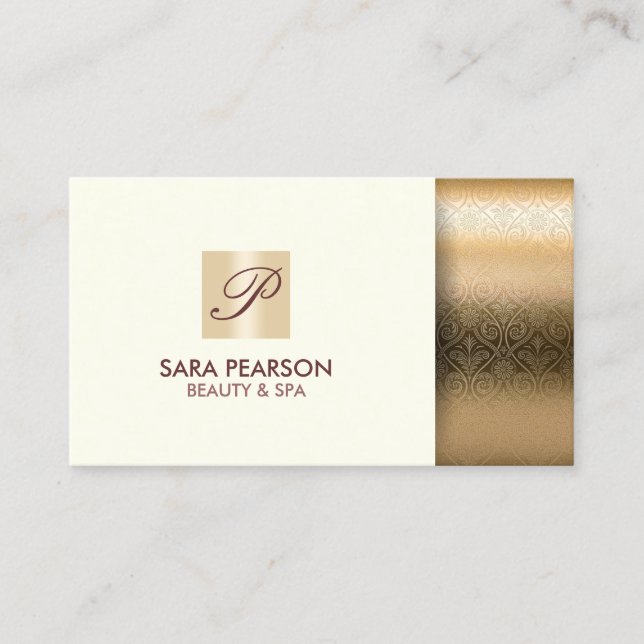 Cartão De Visita Monograma Dourado Elegante Beleza Spa (Frente)