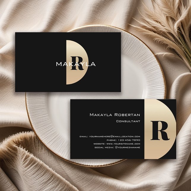 Cartão De Visita Monograma Dourado Elegante Moderno (Get these stylish business cards to represent yourself and your business.)
