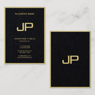 Cartão De Visita Monograma Dourado Elegante profissional preto Prem